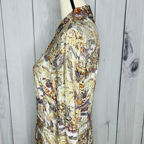 Soft Surroundings Mekness Metallic Floral Maxi Shirt Dress Duster Size S Boho - Picture 8 of 15